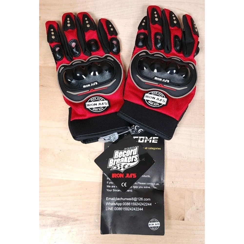 Iron Jias Motorcycle Gloves Size Large Red Short Leather Summer For Touch Screen